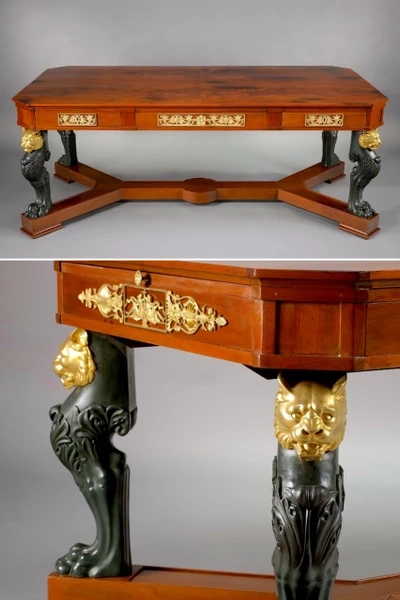 Mahogany dining table in the Egyptian Revival style