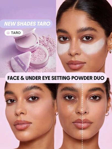 SHEGLAM Insta-Ready Face & Under Eye Setting Powder Duo-Taro Oil-Control Poreless Flawless Full Coverage Lightweight Pressed Powder Loose Setting Powder Purple Brightening Smoother-Looking Setting Powder Face Makeup Brand Beauty Makeup Face Paint Cosmetic For Women Girls Perfect For Fall Winter Ideal For Y2K Fancy Fashion Suitable For Birthday Christmas Present Party Ready Best Color