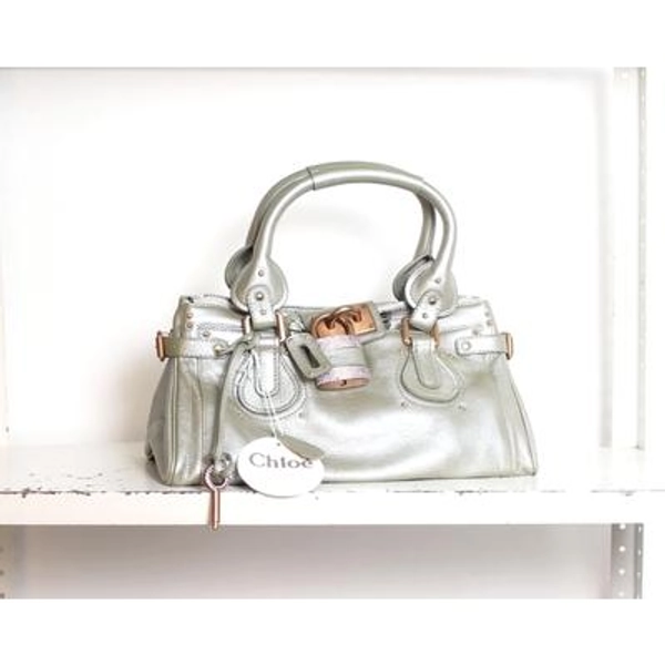 2000s Chloé paddington mint metallic swarovski leather handbag purse
