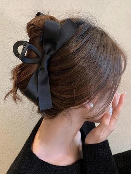 1pc Black Double-Sided Bow Hair Claw Clip, Suitable For Daily Wear Fall Winter Hair Clip Hair Accessories For Women For Vacation Outfits Woman