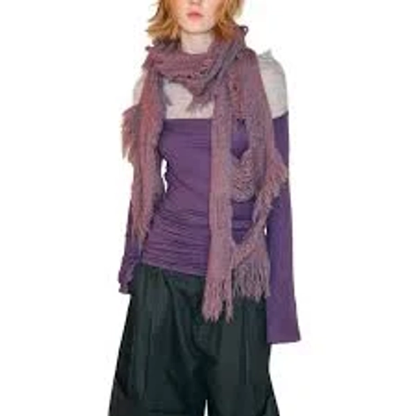 Fashion Y2K Distressed Tassels Scarf for Women, Fall Winter Hollow Out Fringe Long Scarf Grunge Accessories