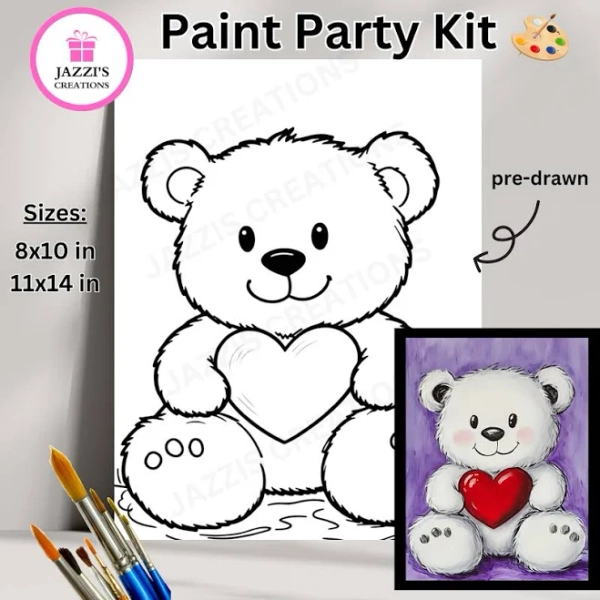 Love Bear DIY Canvas Paint Party Kit – Cuddly Fun for All Ages 11x14 in