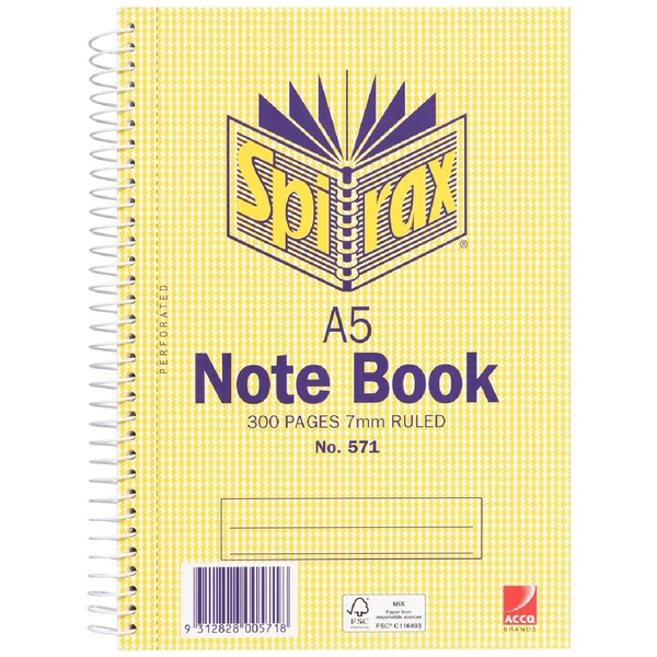Spirax No. 571 A5 Notebook 210 x 148mm 300 Page