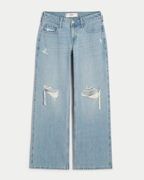 Low-Rise Ripped Light Wash Baggy Jeans