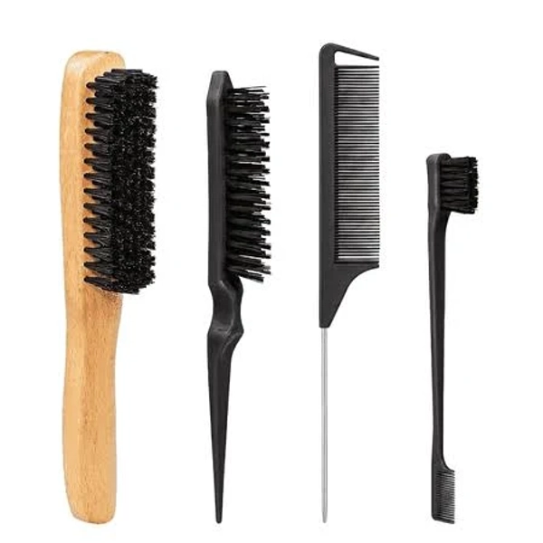 Opalesque 4pcs Boar Bristle Slick Back Hair Brush