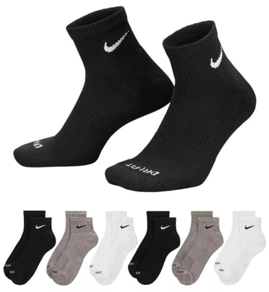 Nike Dri-FIT Everyday Plus Cushioned Training Ankle Socks - 6 Pack, Men's, Large, White/carbon Heather/blk