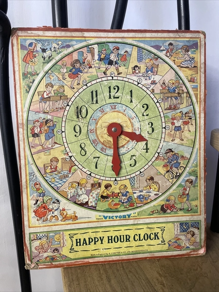 1960s 1970s Children’s Clock by Victory Happy Hour Clock Card