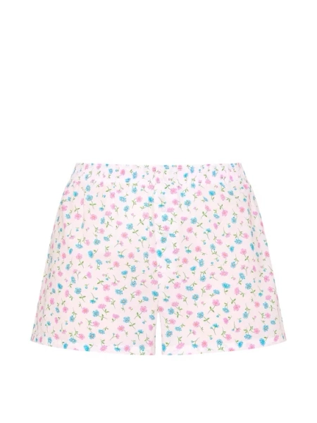 Cotton Boxy Pajama Shorts - White Floral Print