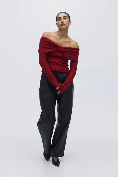 Off-the-Shoulder Sweater - Maroon