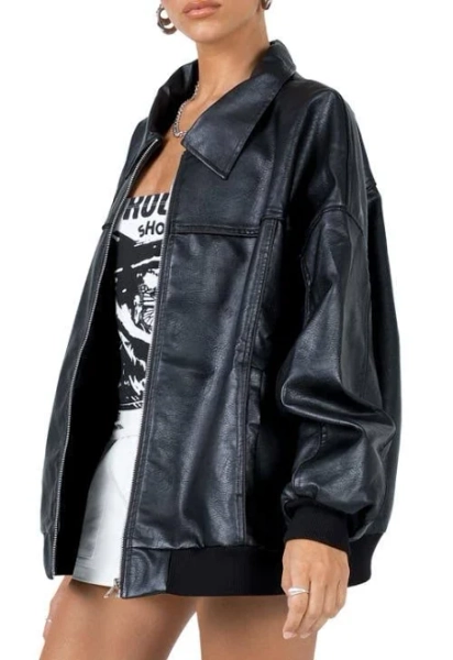 Princess Polly Goldsmith Oversize Faux Leather Bomber Jacket