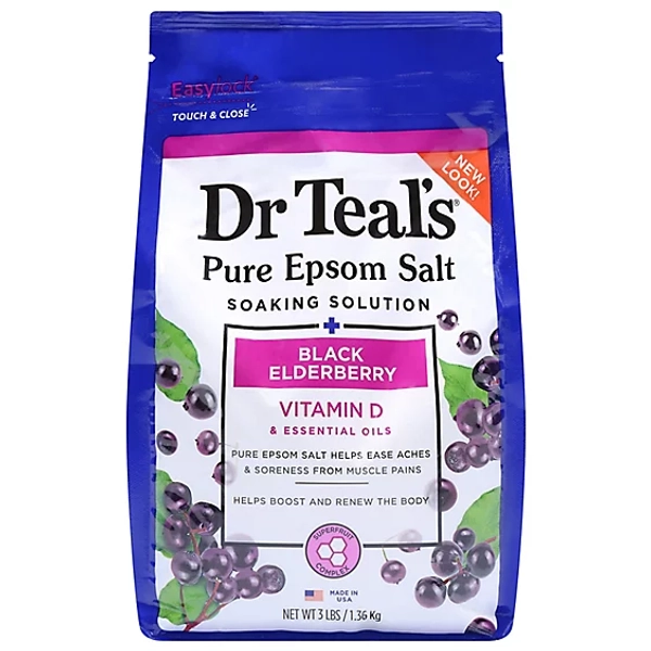 Dr Teal's Black Elderberry With Vitamin D & Essential Oils Pure Epsom Salt Soaking Solution 3lbs - 3 LB