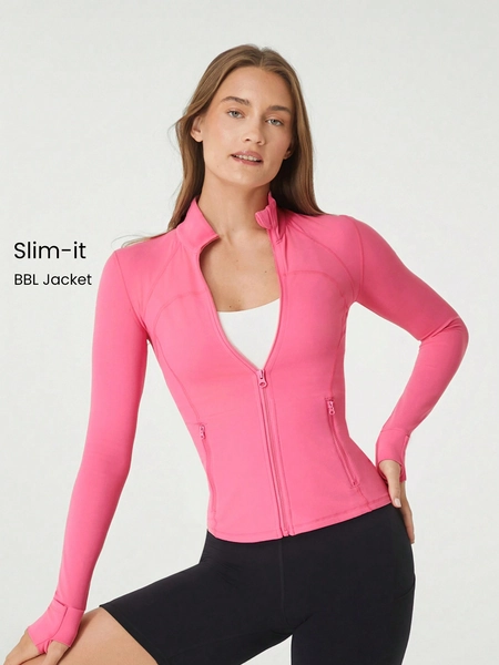 FeatherFit™ Slim-It Streamline Performance Secure Pockets Zip Up Long Sleeve Jacket Low Impact Yoga Pilates Daily Spring Summer