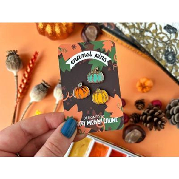 Halloween Pumpkin Enamel Pin Set. Autumn and Fall Enamel Pins.