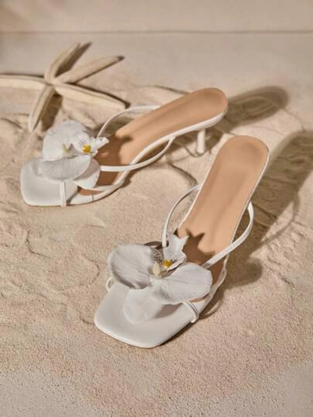 Tropiscape Floral Decor High Heel Sandals, European & American Style Beach Summer Slippers, Suitable For Dates, Commuting, Banquets, Gatherings, Parties Vacay Vibes Vacation Relax Beach Autumn Christmas Christmas Winter Christmas Gifts