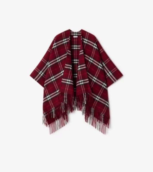 Check Wool Cashmere Cape in Oxblood | Burberry® Official