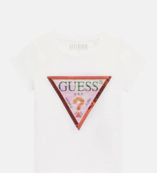 Guess Kids Girl Front Squins Triangle Logo T-Shirt