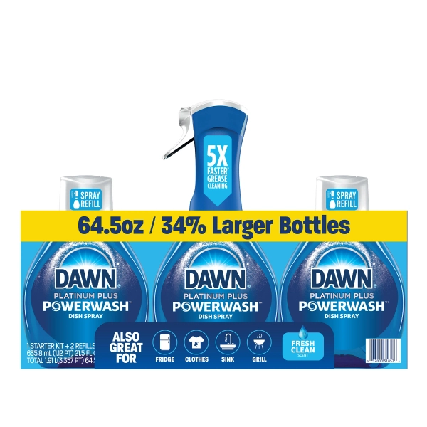 Dawn Platinum Plus Powerwash Dish Soap Spray, Fresh Clean, 1 Starter Kit + 2 Refills
