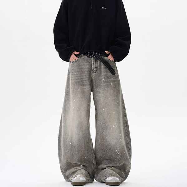 Sopula Vintage-Washed Gray Baggy Jeans