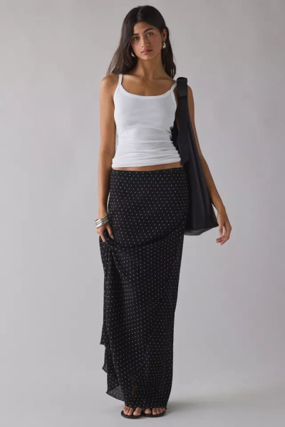 Lioness Ford Onyx Polka Dot Semi-Sheer Mesh Maxi Skirt