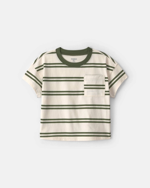 Toddler Boy Striped T-Shirt - Cream/Olive Green