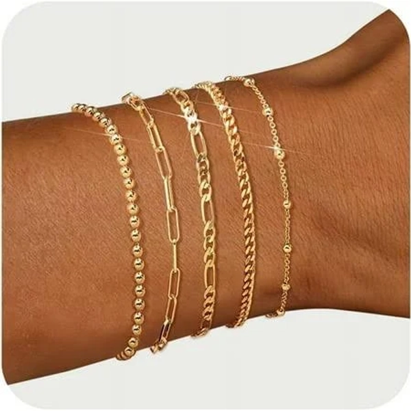 14K Gold Plated Adjustable Stackable Charm Bracelet