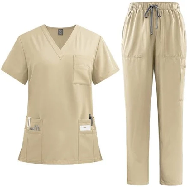 OAZKXCN Women's V-Neck Stretch Fit Scrub Top & Jogger Pants