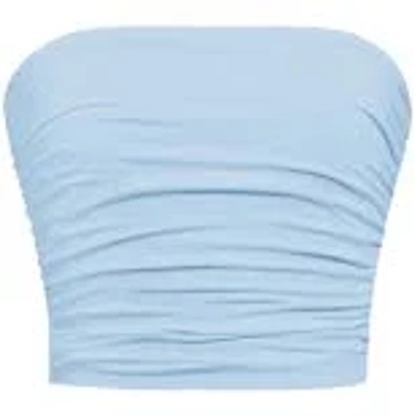 Girls Basic Sleeveless Bandeau Kids Strapless Ruched Tube Tops Light Blue 10Y