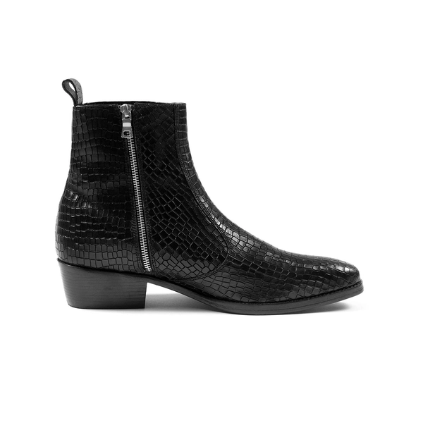 Richards - Black Snakeskin Leather Zip Boots