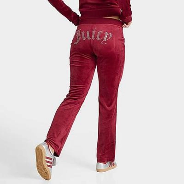 Juicy Couture Women's OG Big Bling Velour Track Pants in Red Dahlia Size: Small