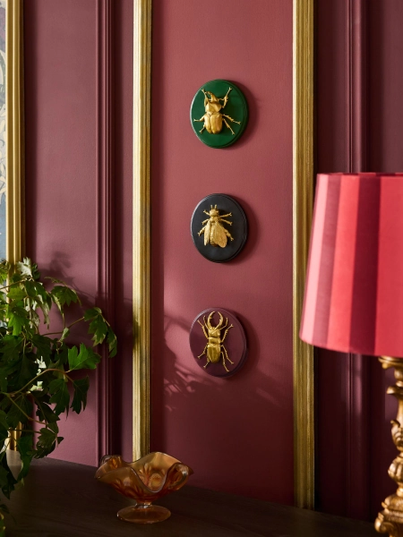 Laurence Llewelyn-Bowen Set of 3 Burgundy Green Black Insect Ecclection Wall Plaques
