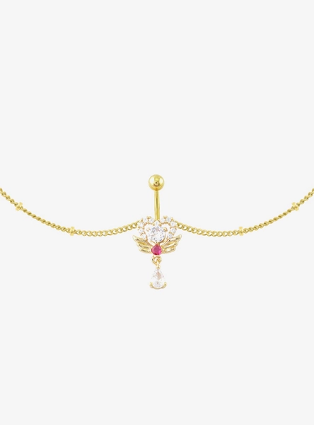 14G Gold Heart Wing Navel Barbell & Belly Chain