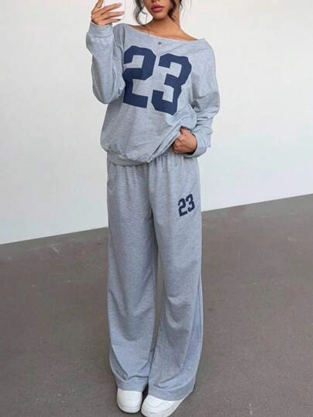 2pcs Tween Girls Fashionable Numeric Print Loose Knit Sweatshirt Set, Casual Daily Versatile Fashion Mommy And Me Matching Outfits (2 Pieces Sold Separately) Y2k Sweatpants Sweatpants Set 2 Piece Set Fall Winter