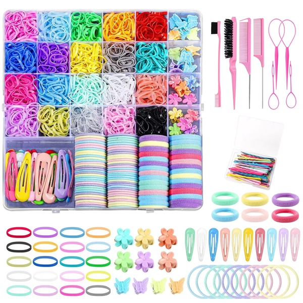 ZYNERY 300+ Piece Hair Accessories Kit - 26-Compartment Organizer with 200 Hair Rubber Bands, 8 Styling Tools, 50 Snap Clips | Complete Hair Styling Set for Girls, Teens & Salon Use - Walmart.com