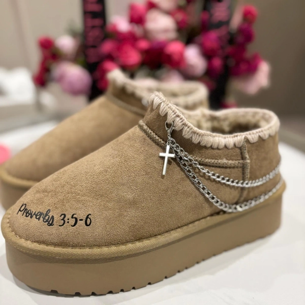 Personalized Bible Verse Slippers – Embroidered Christian Slippers with Custom Scripture, Cozy & Warm Gift for Women | Cross | Bow accessory
