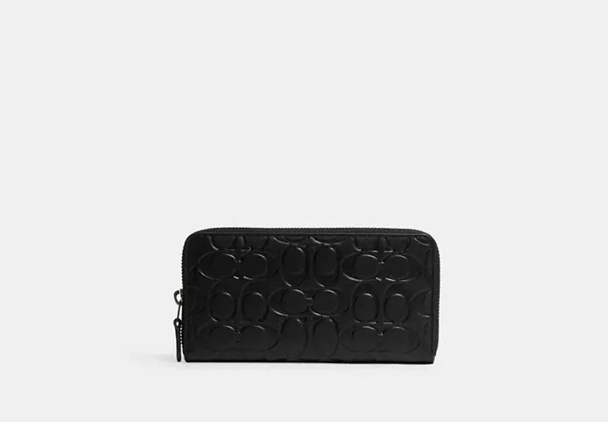 Gunmetal/Black Accordion Wallet In Signature Leather