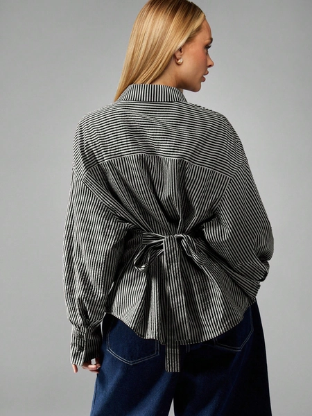 MISSGUIDED Button Down Blouse With Cinched Waist Tie Back