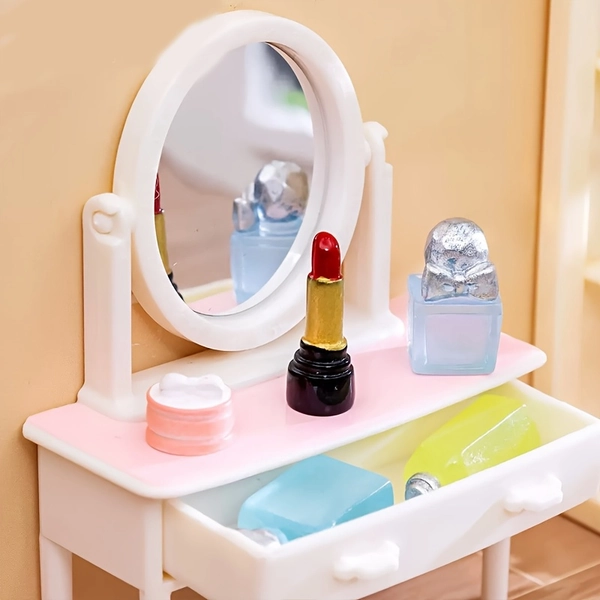 1 Set/5pcs Mini Cute Makeup Set, Exquisite Small Beauty, Lipstick, Perfume, Mirror Model, Suitable for Dollhouse Decoration Collection, Halloween, Christmas, Easter