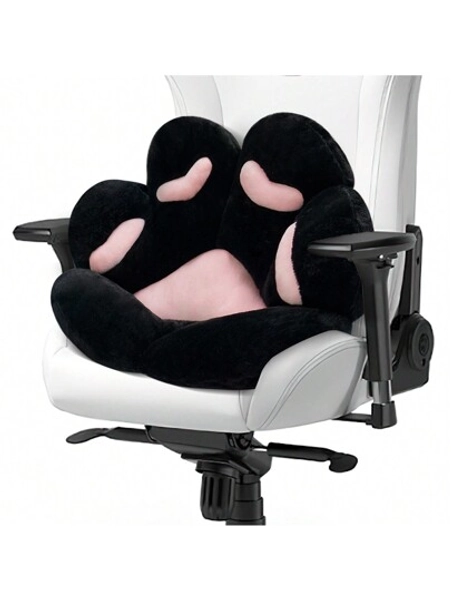Kawaii Cat Paw Shaped Plush Pillow Chair - Comfy Floor Seat For Gamer, Worker, And Girl - 28"X24" Cozy Lazy Cushion For Dining Room And Bedroom Decor - Black Color Gift Idea