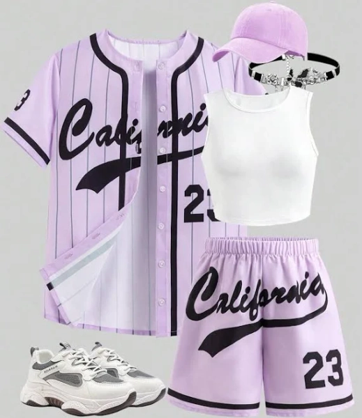 Girls SHEIN Striped Letter Print 3 Piece Set Trendy Cute Clothes Outfits For Teens Loose Jacket White Camisole Shorts