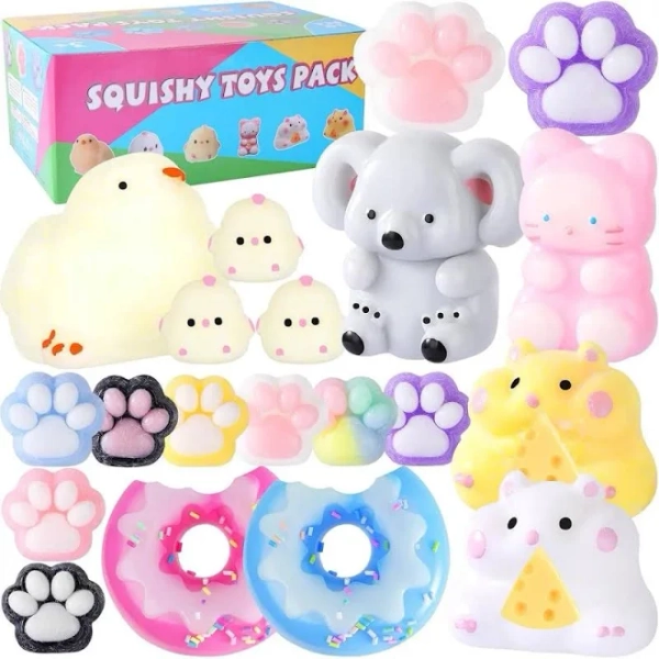 Taba Squishy 20Pack, Fufu Squishy Fidget Toys Kit, Include Squishies Chick Toys, Cat Paws, Hamster, Stress Relief Toy, Squeeze Toys, Party Favors,