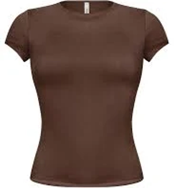 Cara Short Sleeve Top (Chocolate Brown) - Large