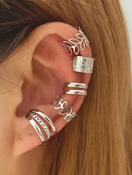 Shein 5pcs Silver-Color Ear Clip Set
