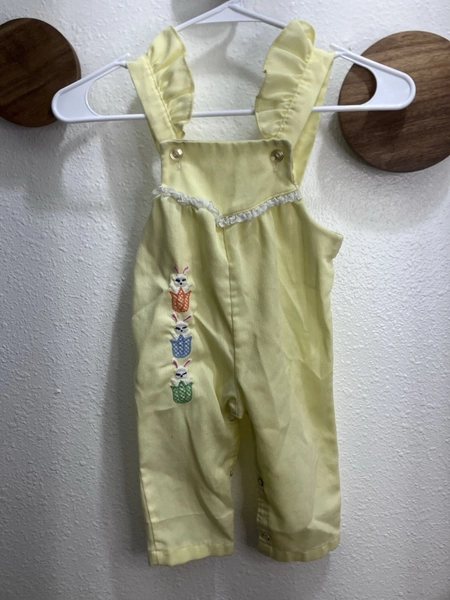 Vintage Yellow Baby Romper Bunnies Size 2T Rabbits Tulips Spring Summer