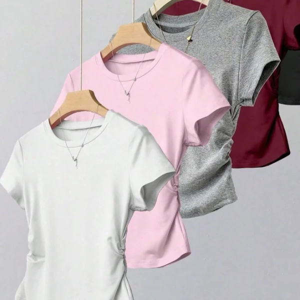SHEIN Teen Girl Ruched Side Slim Fit T-Shirt Set