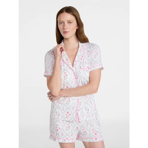 Joyspun Women’s Dreamy Soft Collection Bridal Knit Top and Shorts Pajama Set, 2-Piece, Sizes XS-3X