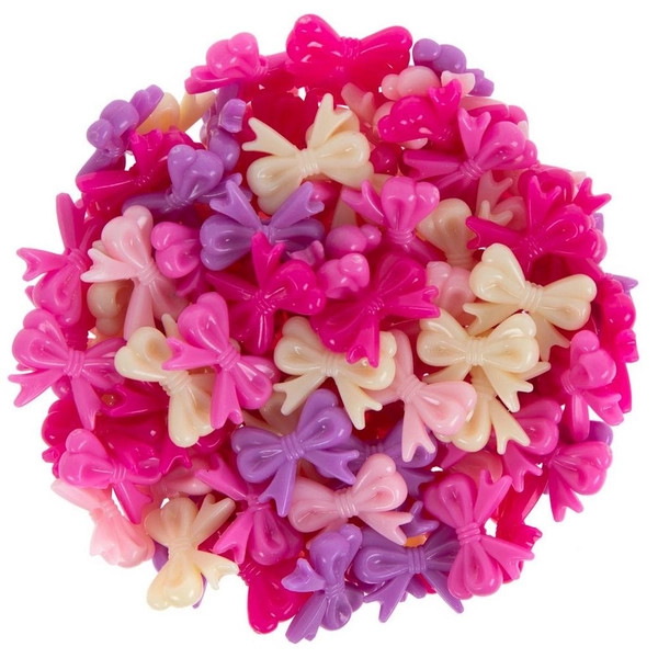 Pink, Purple &amp; Ivory Bow Acrylic Beads