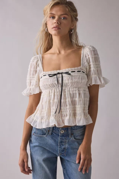 Kimchi Blue Serenade Ruffle Puff Sleeve Babydoll Blouse