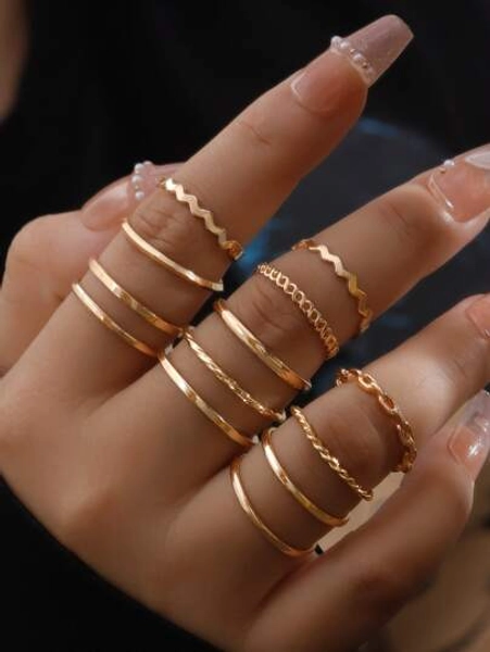 12pcs/set Fashion Iron Minimalist Ring For Women For Daily Decoration