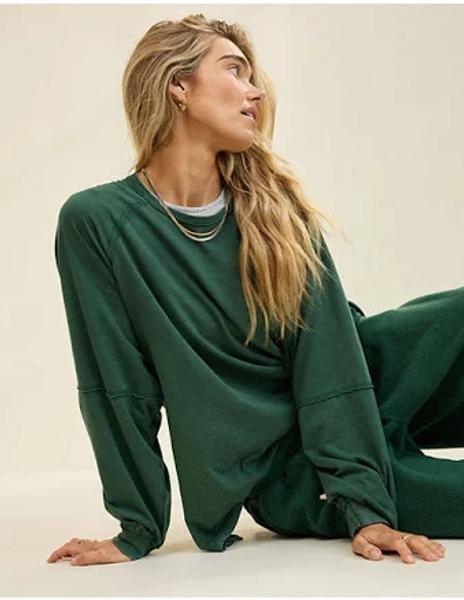 Aerie Cozy Long Sleeve Oversized Boyfriend T-Shirt Women's