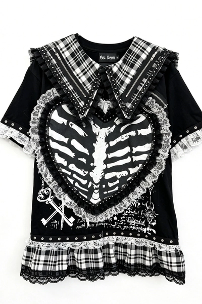 Red Devil Subculture Punk Sailor Collar Black T-shirt